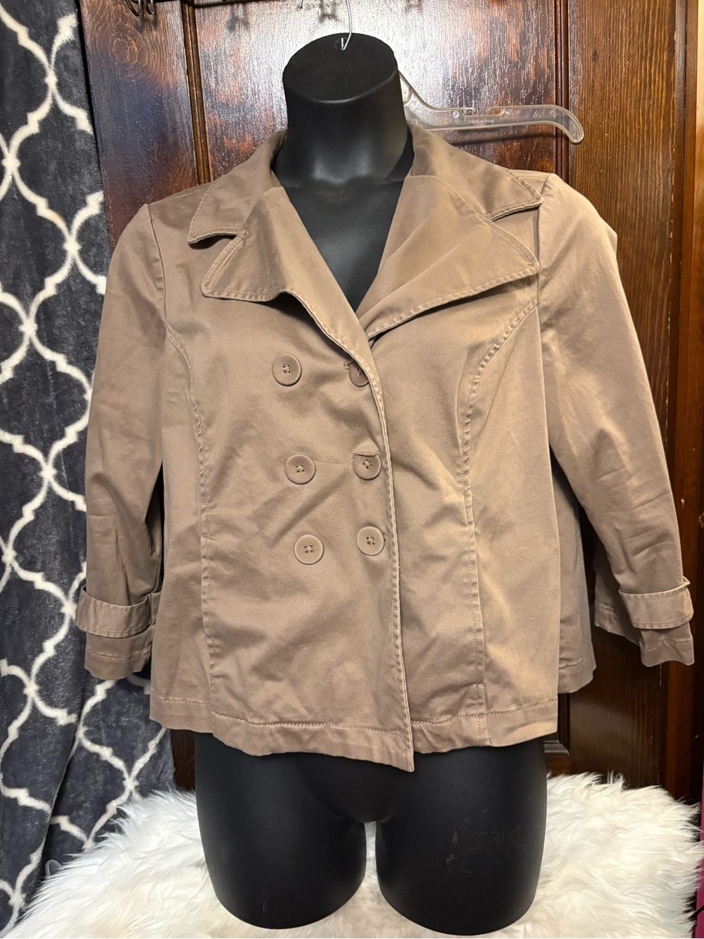 Sonoma Taupe Double-Breasted Pea Coat
